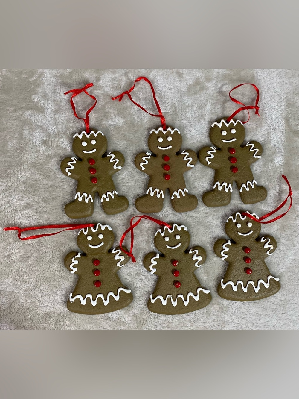 Vintage Christmas Gingerbread Girl & Boy Cookie Ornament Decorated Resin 6 READ